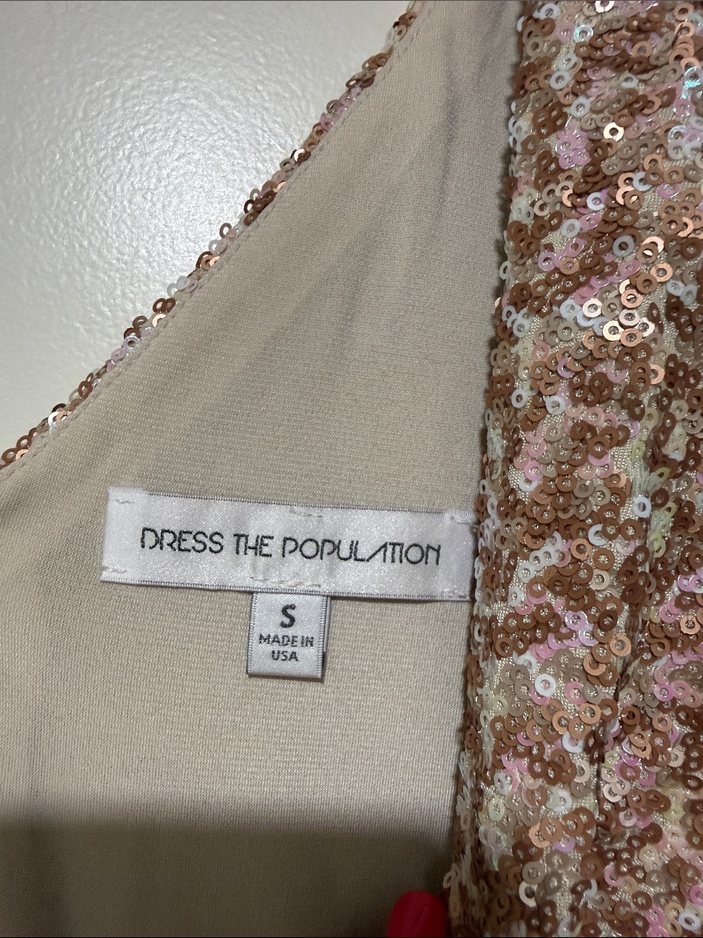 Dress the Population Rose Gold Sequined V-Neck Cap Sleeve Mini Dress - Picture 4 of 9